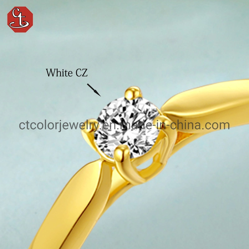 Simple Design 14k Plated White Zircon or Moissanite Sterling Silver Ring Simple Style Women′s Jewelry