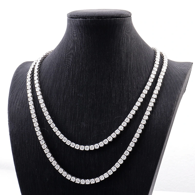 Ready to Ship Bulk Stock Top Quality Wholesale Price 3mm 4mm 5mm 925 Silver Bracelet Necklace Moissanite Tennis Chain