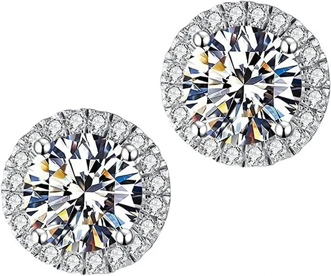 Moissanite Stud Earrings for Women, 1.0CT, 925 Sterling Silver with 18K White Gold Plated, with Certificate