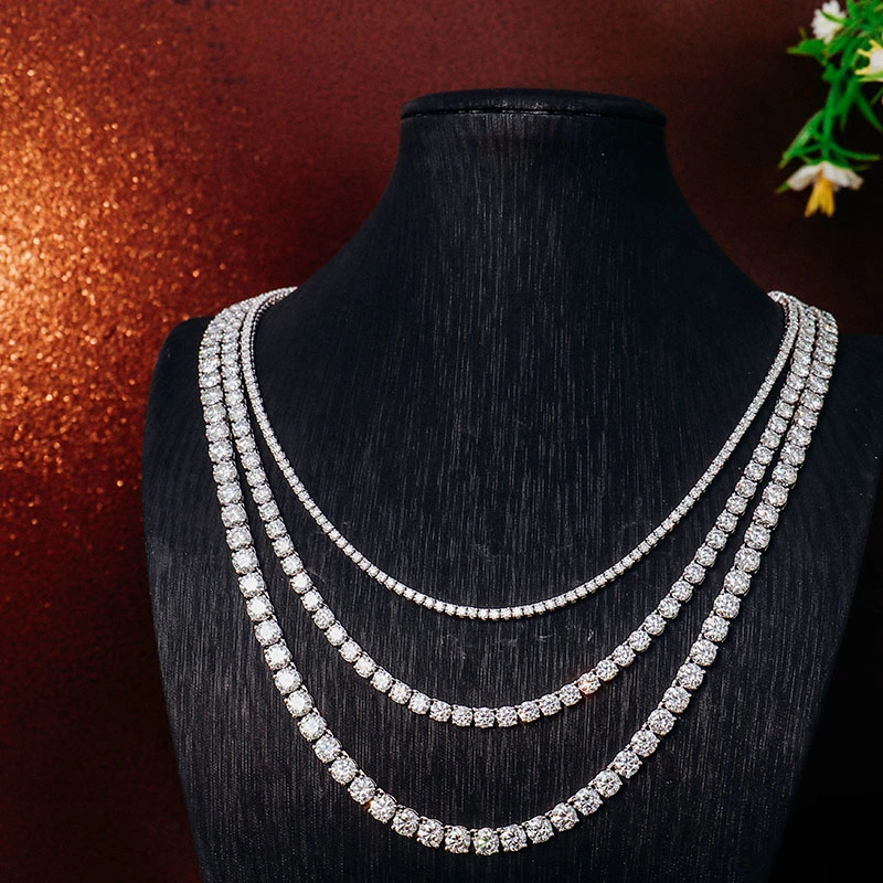 Wholesale Price Ice out 3mm 4mm 5mm Round Moissanite Diamond Tennis 925 Sterling Silver Chain in White Gold