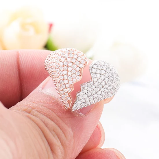Anel Heartbreak Personalizado Prata Esterlina 925 Banhado a Ouro Moissanite Diamante Zircônia Anéis para Homens e Mulheres
