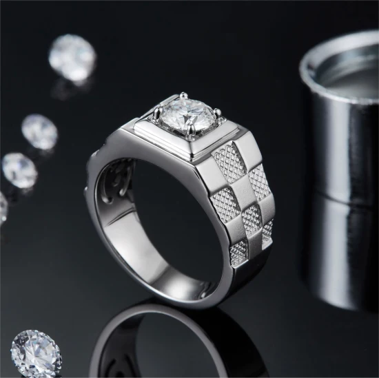 Jóias de casamento masculinas de luxo banhadas a ouro branco prata pura 1CT Vvs Moissanite Diamante Eternidade anel de noivado