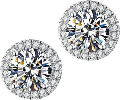 Brincos Moissanite Stud para mulheres, 1,0 CT, prata esterlina 925 com banho de ouro branco 18K, com certificado