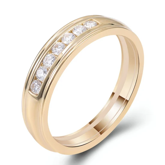 Jóias de ouro da moda anel configuração de canal Vvs diamante moissanite anel de casamento masculino em ouro amarelo 10K 14K 18K