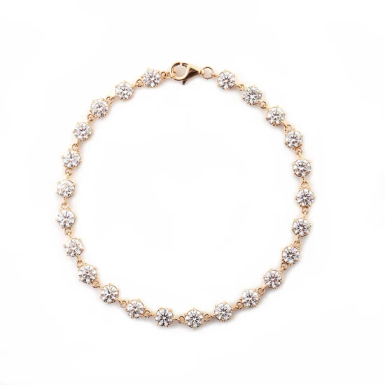 Pulseira feminina Corrente de tênis com bisel Moissanite Corrente de tênis com diamante Ouro amarelo 14K Corrente de luxo